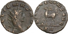 Gallienus (253-268). BI Antoninianus. Rome mint, 267-268 AD. Obv. Radiate head right. Rev. Stag standing left; in exergue, XII. RIC V 179. BI. 2.85 g....