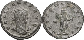 Gallienus (253-268). BI Antoninianus. Antioch mint. Obv. Radiate, draped and cuirassed bust right. Rev. Sol standing left, rasing hand and holding glo...