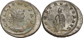 Gallienus (253-268). BI Antoninianus. Antioch mint. Obv. Radiate and cuirassed bust right. Rev. Asclepius standing right, head left, leaning on serpen...