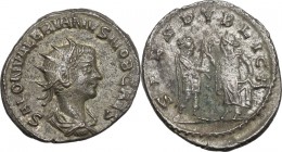 Saloninus as Caesar (258-260). BI Antoninianus. Samosata mint. Obv. Radiate, draped and cuirassed bust right. Rev. Saloninus standing right, holding s...