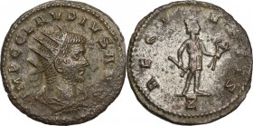 Claudius II (268-270 AD). BI Antoninianus. Antioch mint, 268-9 AD. Obv. Radiate, draped and cuirassed bust right. Rev. Vulcan standing right, holding ...