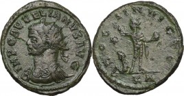 Aurelian (270-275). BI Antoninianus, Uncertain mint in Phoenicia. Obv. Bust left, radiate, cuirassed. Rev. Sol standing left, raising right hand and h...