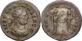Florian (276 AD). BI Antoninianus. Cyzicus, July-August. Obv. Radiate, draped and cuirassed bust right. Rev. Victory standing right, holding palm fron...