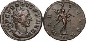 Probus (276-282). BI Antoninianus, Lugdunum mint. Obv. Bust right, radiate, cuirassed. Rev. Mars advancing right, holding spear and carrying trophy. R...