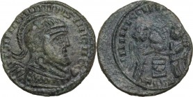 Uncertain Germanic tribes. Pseudo-Imperial coinage. AE 18 mm, imitation of Constantine I, 4th-5th century. Obv. Bust right, helmeted, draped, cuirasse...