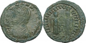 Uncertain Germanic tribes. Pseudo-Imperial coinage. AE 18 mm. Imitating Siscia mint Follis of Constantine I, 4th-5th century. Obv. Helmeted, draped, a...