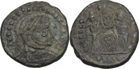 Uncertain Germanic tribes. Pseudo-Imperial coinage. AE 18 mm. Imitating Siscia mint Follis of Constantine I, 4th-5th century. Obv. Helmeted and cuiras...