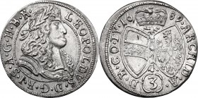 Austria. Leopold I (1657-1705). AR 3 Kreuzer 1689, Hall mint. Herinek 1433. AR. 1.43 g. 20.00 mm. Good EF.