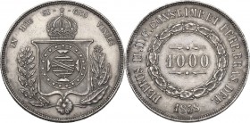 Brazil. Pedro II (1831-1889). AR 1000 reis 1858. KM 465. AR. 12.67 g. 30.00 mm. Good EF/About FDC.