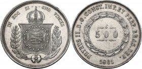 Brazil. Pedro II (1831-1889). AR 500 reis 1861. KM 458. AR. 6.39 g. 26.00 mm. Good EF/About FDC.