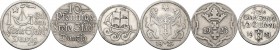 Danzig. Free city. Lot of three (3) coins: gulden, 1/2 gulden and 10 pfennig 1923. KM 143, 144, 145. AR, CU-NI.
