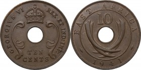East Africa. George VI (1936-1952). AE 10 Cents 1941. KM 26.1. AE. 11.39 g. 31.00 mm. EF.