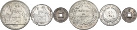 French Indochina. Lot of three (3) coins: piastre de commerce 1926, 50 cent 1936 and sapeque 1901 A.