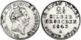 Germany. Friedrich Wilhelm IV (1840-1861). AR 2-1/2 Groschen, Clausthal (Hannover) mint, 1843 A. KM 444. AR. 20.00 mm. good VF.