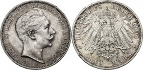 Germany. Wilhelm II (1888-1918). AR 3 Mark, Berlin mint, 1909 A. KM 527. AR. 16.65 g. 33.00 mm. Partly toned. Good VF.