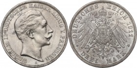 Germany. Wilhelm II (1888-1918). AR 3 Mark, Berlin mint, 1911 A. KM 527. AR. 16.67 g. 33.00 mm. Good VF/About EF.