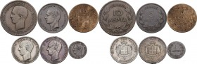 Greece. Lot of six (6) coins: drachm 1873, 1883, 10 lepta 1870, 5 lepta 1848, 1878, lepton 1878. AR, AE.