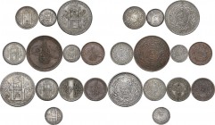 India. Princely States, Hyderabad. Lot of twelve (12) coins, different denominations. Include Mir Mahbub Ali Khan II (1869-1911 AD), 1 Rupee 1323 AH/R...