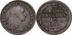 Italy. Ferdinando IV di Borbone (1759-1799). AE Grano 1790, Napoli mint. P/R 114c; MIR (Napoli) 387/6. AE. 5.86 g. 26.00 mm. VF.