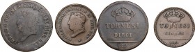 Italy. Ferdinand I of the Two Sicilies (1816-1825). Lot of two (2) coins: AE 10 and 5 Tornesi 1819, Napoli mint. AE.