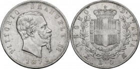 Italy. Vittorio Emanuele II (1861-1878). AR 5 Lire 1870, Milano mint. Pag. 490; Mont. 172. AR. 24.83 g. 37.00 mm. VF+.