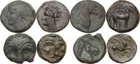 Punic Sardinia and Punic Sicily. Lot of four (4) unclassifed AE denominations, 3rd century BC. AE. Good VF:VF:About VF.
