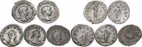 The Roman Empire. Lot of five (5) unclassified AR and BI coins. AR/BI.