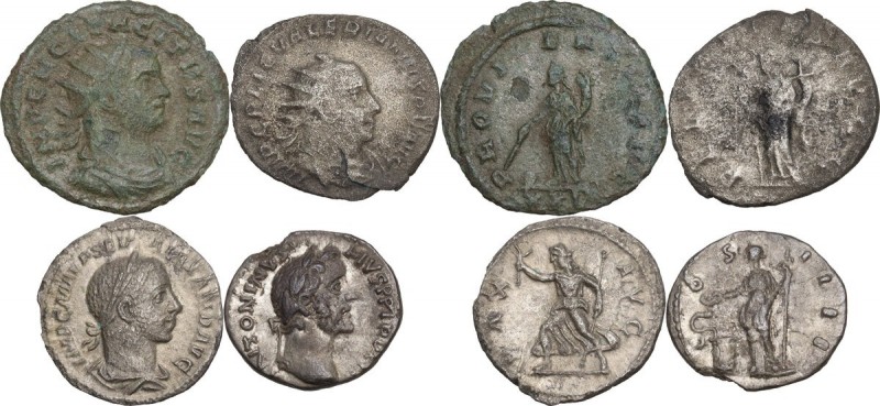 The Roman Empire. Multiple lot of four (4) unclassified coins. AR/AE. Good F/Nea...