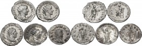 The Roman Empire. Lot of five (5) unclassified AR and BI coins. AR, BI.