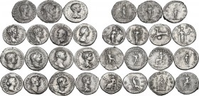 The Roman Empire. Multiple lot of fifteen (15) unclassified Denarii. AR/AE?. Some of low weight, fourrée? F:Good VF.