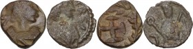 Barbaric Imitative Coinage. Lot of two (2) unclassified AE coins. AE. About VF:VF.