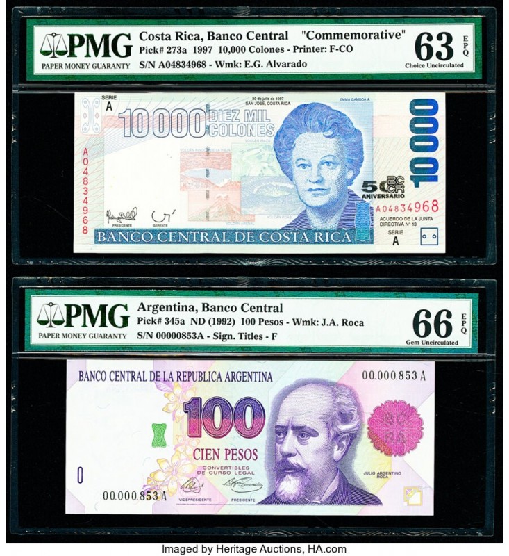 Argentina Banco Central 100 Pesos ND (1992) Pick 345a PMG Gem Uncirculated 66 EP...