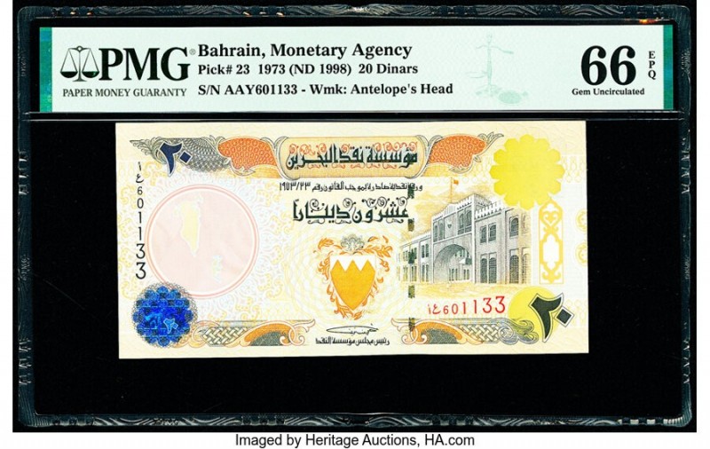 Bahrain Monetary Agency 20 Dinars 1973 (ND 1998) Pick 23 PMG Gem Uncirculated 66...