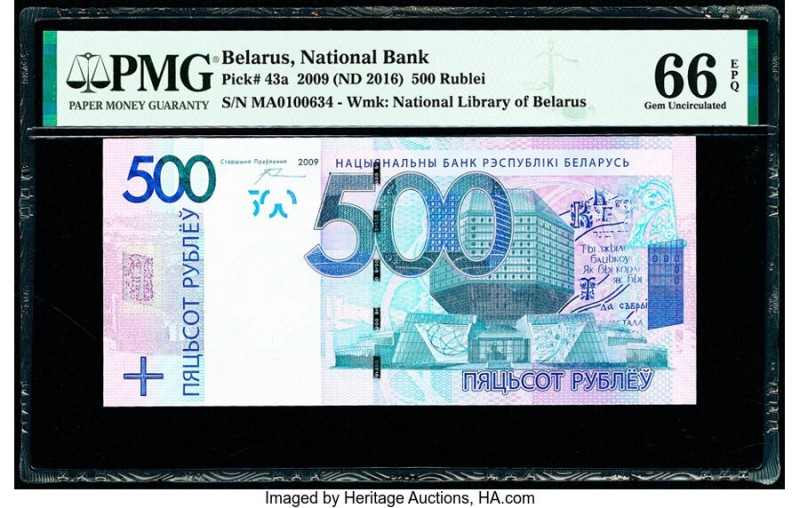 Belarus National Bank 500 Rublei 2009 (ND 2016) Pick 43a PMG Gem Uncirculated 66...