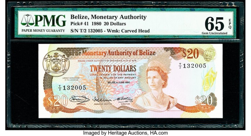 Belize Monetary Authority 20 Dollars 1.6.1980 Pick 41 PMG Gem Uncirculated 65 EP...