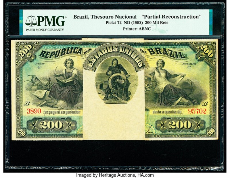 Brazil Thesouro Nacional 200 Mil Reis ND (1892) Pick 72 "Partial Reconstruction"...