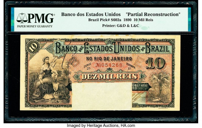 Brazil Banco dos Estados Unidos do Brazil 10 Mil Reis 1890 Pick S602a "Partial R...