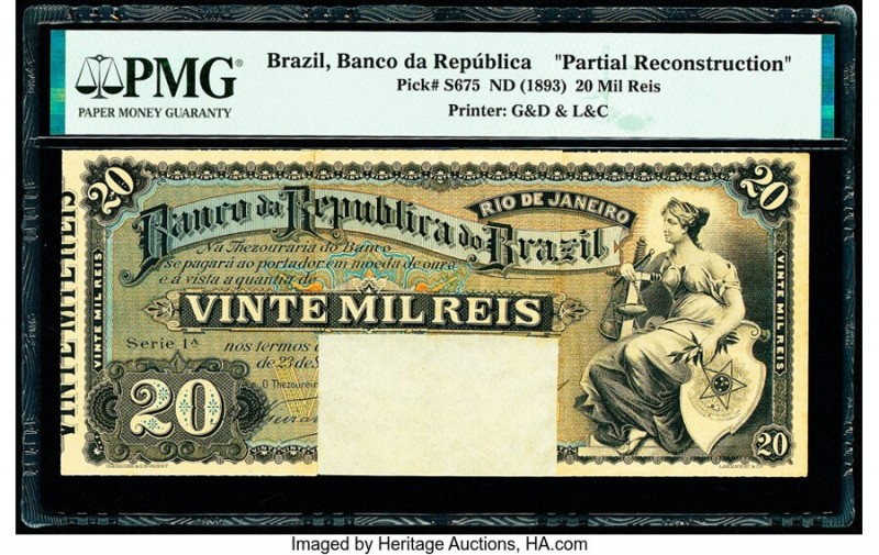 Brazil Banco da Republica 20 Mil Reis ND (1893) Pick S675 "Partial Reconstructio...