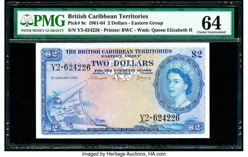 British Caribbean Territories Currency Board 2 Dollars 2.1.1964 Pick 8c PMG Choi...