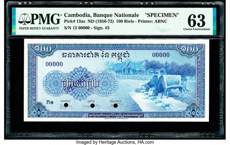 Cambodia Banque Nationale du Cambodge 100 Riels ND (1956-72) Pick 13as Specimen ...