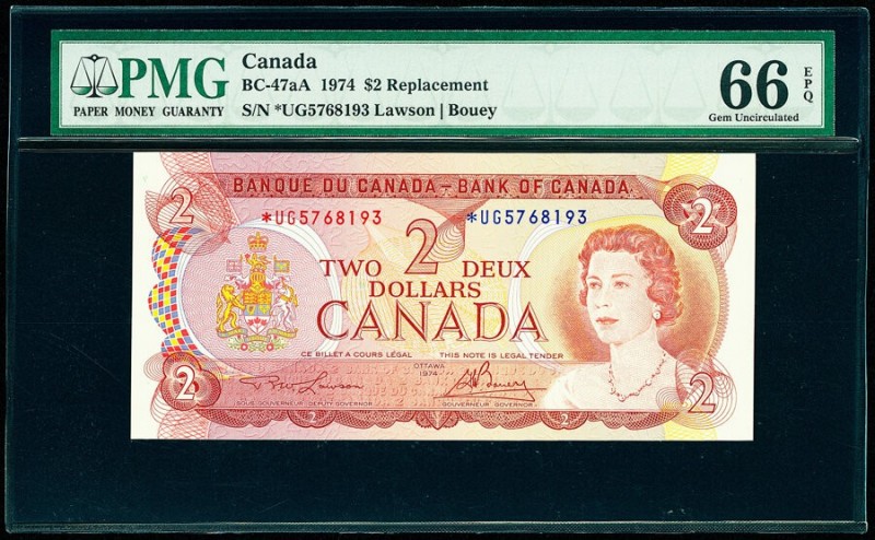 Canada Bank of Canada $2 1974 BC-47aA Replacement PMG Gem Uncirculated 66 EPQ. 
...