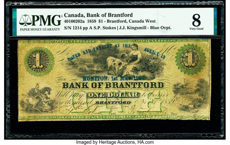 Canada Brantford, CW- Bank of Brantford $1 1.11.1859 Ch.# 40-10-02-02a PMG Very ...