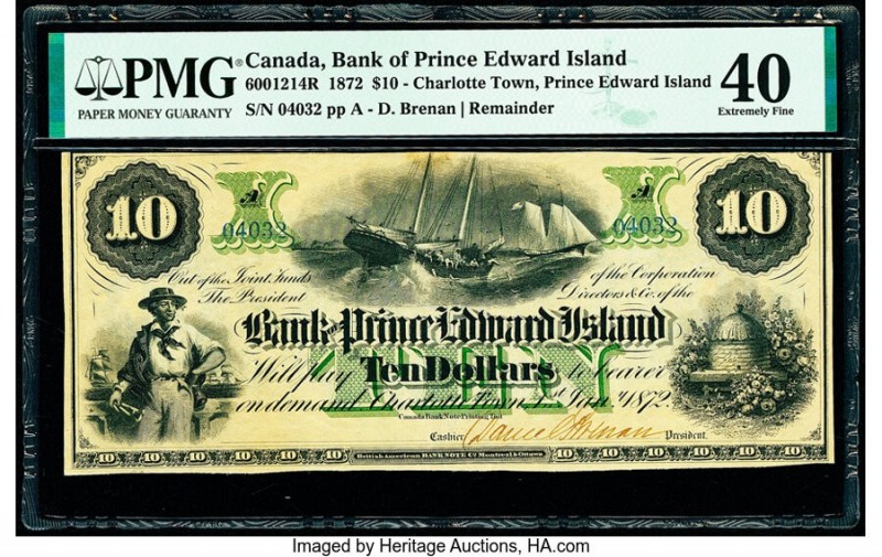 Canada Charlotte Town, PEI- Bank of Prince Edward Island $10 1.1.1872 Ch.# 600-1...