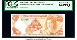 Cayman Islands Currency Board 100 Dollars 1974 (ND 1982) Pick 11 PCGS Very Choice New 64PPQ. 

HID09801242017

© 2020 Heritage Auctions | All Rights R...