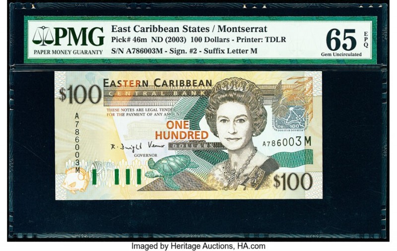 East Caribbean States Central Bank, Montserrat 100 Dollars ND (2003) Pick 46m PM...