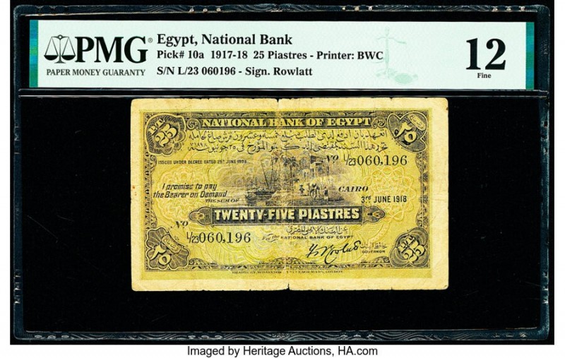 Egypt National Bank of Egypt 25 Piastres 3.6.1918 Pick 10a PMG Fine 12. 

HID098...