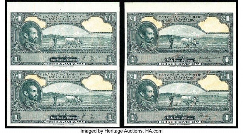 Ethiopia State Bank of Ethiopia 1 Dollar ND (1945) Pick 12r Remainder Two Uncut ...