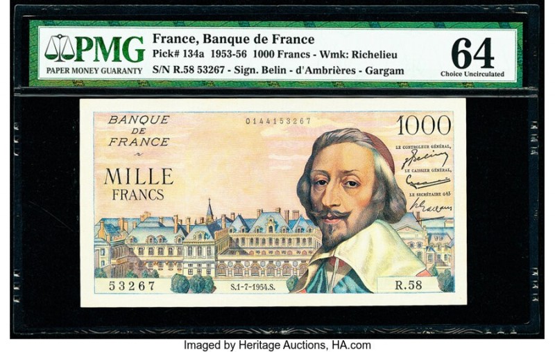 France Banque de France 1000 Francs 1.7.1954 Pick 134a PMG Choice Uncirculated 6...
