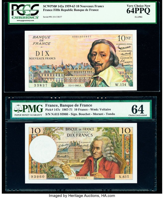 France Banque de France 10 Nouveaux Francs; 10 Francs 5.1.1961; 3.9.1970 Pick 14...