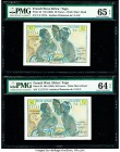 French West Africa Institut d'Emission de l'A.O.F. et du Togo 50 Francs ND (1956) Pick 45 Two Consecutive Examples PMG Gem Uncirculated 65 EPQ; Choice...